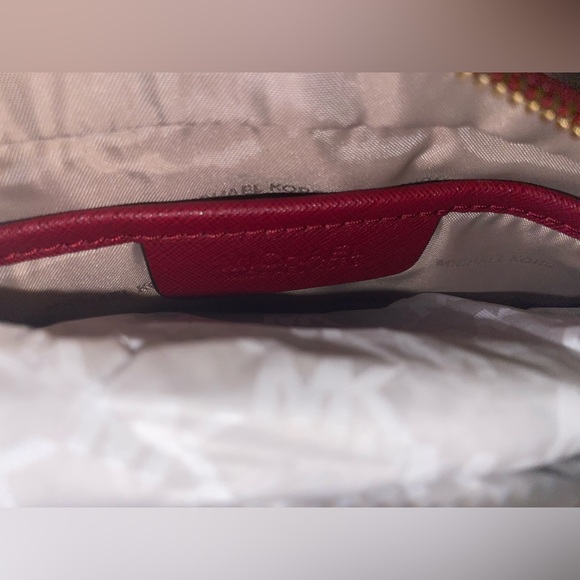 Michael Kors LG Frame Out Item Cherry Red Cross Grain Leather Crossbody Bag - Picture 10 of 16